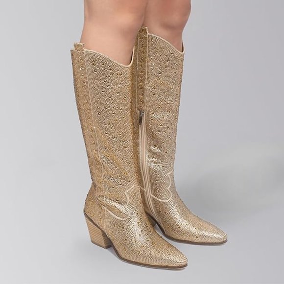 NWT Sparkling Bling Swarovski Crystal PINK Women Knee High Cowboy Boots … - Picture 10 of 11